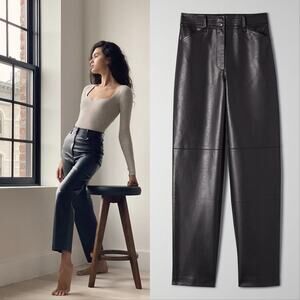 Wilfred Aritzia Funk Vegan Leather High Waist Straight Leg Pants Black 4